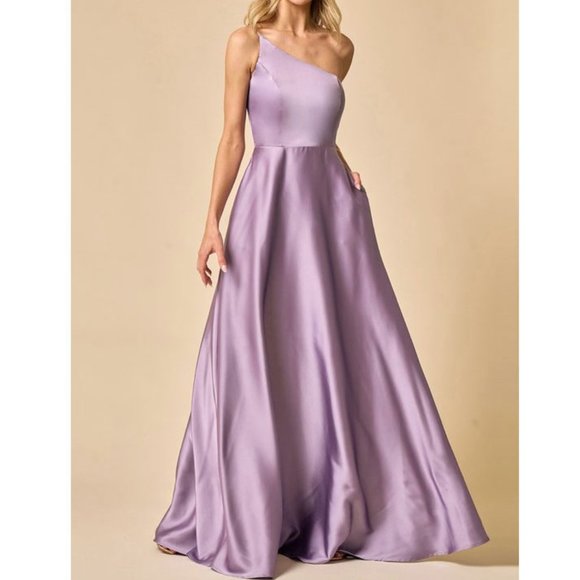 Boutique Dresses & Skirts - Lavender Purple One Shoulder A-line Satin Formal Wedding Prom Dress 10